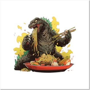 godzilla eat noodles Posters and Art